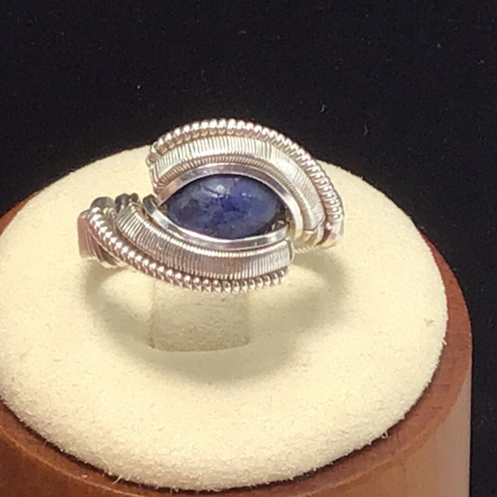Sterling Silver Handcrafted Wrapped Ring Lapis La… - image 2